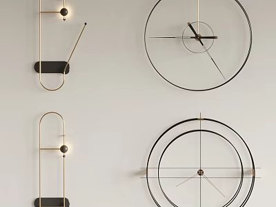Modern Minimalist Wall Mounted Clocks With Geometric Designs Gold Black Accents And Metal Frames 3d model