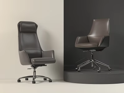 Modern Black And Brown Office Chairs With High Back Mid Back Design And Metal Base 3d model