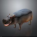 Colorful 3D Hippopotamus Model with Red Eyes Open Mouth and Detailed Texture on Dark Background