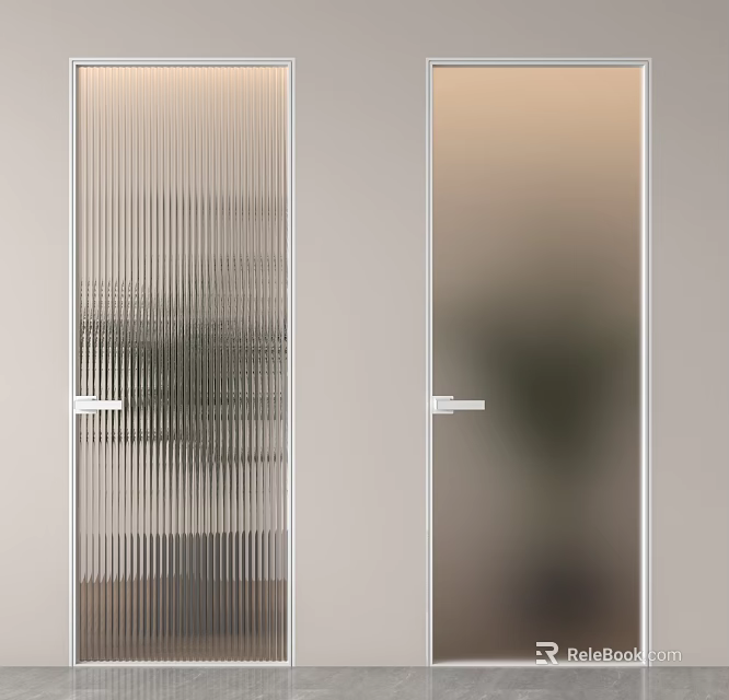 Modern Interior Glass Doors Featuring Ribbed And Frosted Glass With Silver Handles 3d model 
