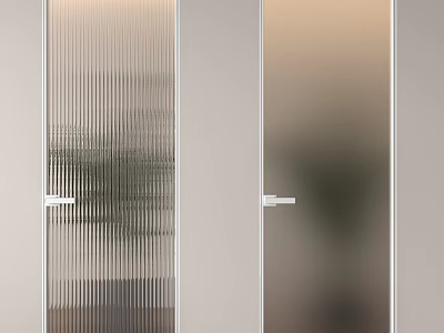 Modern Interior Glass Doors Featuring Ribbed And Frosted Glass With Silver Handles 3d model