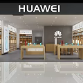 Digital Store Interior Featuring HUAWEI P30 And Smartphones On Display Shelves