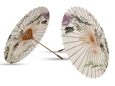 Traditional Oil Paper Umbrellas With Hand Painted Floral Patterns And Bamboo Frames 3d model