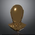 Golden Metallic Bust Sculpture With Sleek Reflective Surface And Dark Background