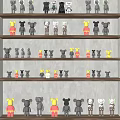 Decorative Bear Figurine Set on Multi Tiered Wooden Shelves with Various Colors