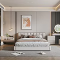 Elegant Modern Bedroom Interior Design With Framed Art Pendant Lights And Dressing Table