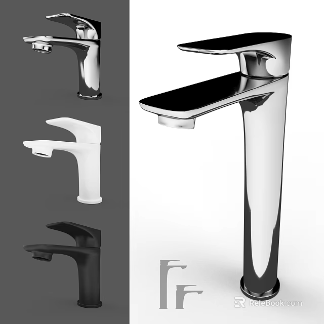 Modern Sleek Faucets In Black White Silver For Bathroom Kitchen Use 3d model 