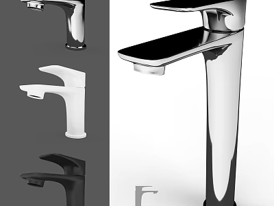 Modern Sleek Faucets In Black White Silver For Bathroom Kitchen Use 3d model