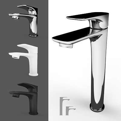 Modern Sleek Faucets In Black White Silver For Bathroom Kitchen Use 3d model