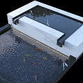 Courtyard Garden Water Feature With Swimming Goldfish And Rippling Water Surface