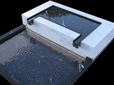 Courtyard Garden Water Feature With Swimming Goldfish And Rippling Water Surface 3d model
