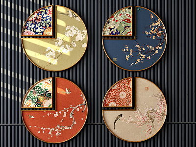 New Chinese Round Frame Painting Decorative Painting 3d model