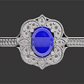 Exquisite White Metal Ring with Central Blue Gemstone Surrounded by Sparkling Diamond Accents