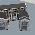 Multi Floor Commercial Complex Featuring Gray Brick Exterior And Modern Window Design 3d model