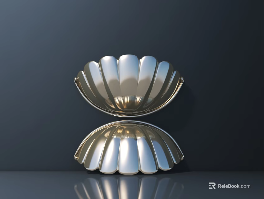 Silver Shell Shaped Road Facility With Reflective Surface And Symmetric Design 3d model