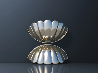 Silver Shell Shaped Road Facility With Reflective Surface And Symmetric Design 3d model