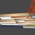 Perforated Landscape Wall With Layered Design Green Lawn And Red Maple Tree