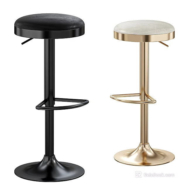Modern Stylish Bar Stools with Round Seats and Black Gold Metal Bases 3d model 