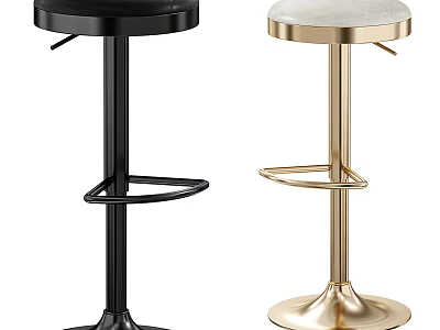 Modern Stylish Bar Stools with Round Seats and Black Gold Metal Bases 3d model