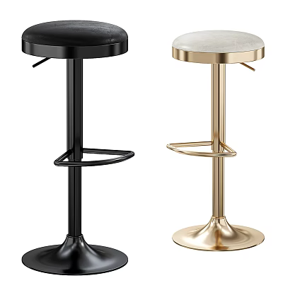 Modern Stylish Bar Stools with Round Seats and Black Gold Metal Bases 3d model