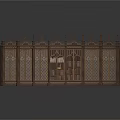 Classic Curved Dark Colored Cabinet With Decorative Spiked Top Carved Panels And Glass Doors