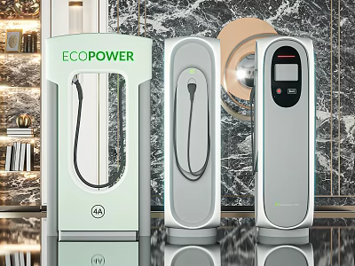 Modern Public Electric Vehicle Charging Stations With ECOPOWER Design And User Interfaces 3d model
