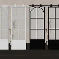 White and Black Sliding Doors with Arched Grid Frosted Glass Panel Design