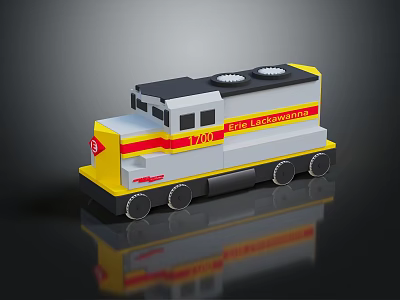 Yellow and Gray Electric Toy Train with Red Stripes 7400 Light and Sound for Kids 3d model