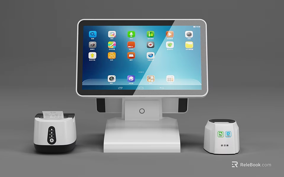 Commercial POS System With Touchscreen Display And Receipt Printer Scanner 3d model 