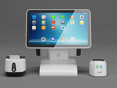Commercial POS System With Touchscreen Display And Receipt Printer Scanner 3d model