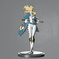 Detailed Anime Warrior Figurine With Blonde Hair Blue White Outfit Sword And Standing Pose