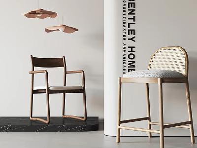 Luxury Bentley Home Single Chair With Wooden Frame And Woven Rattan Back Design 3d model