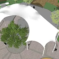 Tensile Membrane Canopy Design for Outdoor Public Space with Trees and Walkway