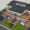 Modern Duplex Villa With Two Story Design Large Glass Windows And Balconies