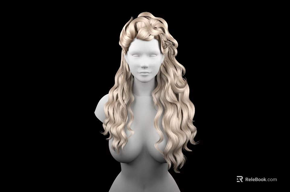 Game Movie Character With Long Curly Blonde Hair And Intricate Braided Hairstyle 3d model 