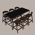 Modern Wooden Dining Table And Chairs Set With Backrest And Simple Frame Design 3d model