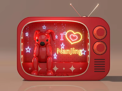 Red Vintage TV Photo Check-in Spot With Red Puppy I Love Nanjing Neon Star Decorations 3d model