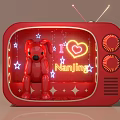 Red Vintage TV Photo Check-in Spot With Red Puppy I Love Nanjing Neon Star Decorations