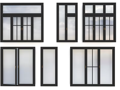 Modern Black Frame Casement Windows With Different Styles And Glass Designs 3d model
