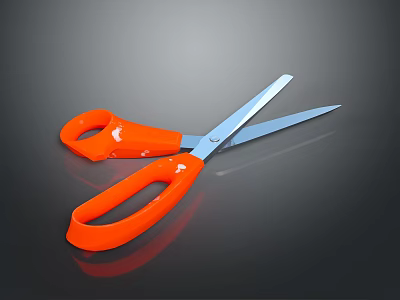Bright Orange Handled Scissors With Polished Silver Blades On Dark Background Surface 3d model