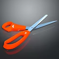 Bright Orange Handled Scissors With Polished Silver Blades On Dark Background Surface 3d model
