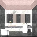 Modern Luxury Public Toilet With Dark Marble Interior Smart Sanitary Ware And Soft Ambient Lighting