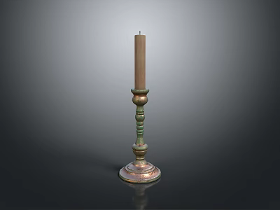 Decorative Candlestick With Tall Beige Candle And Ornate Base Design 3d model