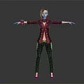 Game Movie Character 3D Model with Black Purple Jacket Red Buttons Red Wristbands Arms Outstretched Pose