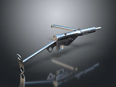 Shiny Metal Rifle With Long Barrel Stock And Reflective Surface On Plain Gray Background 3d model