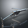 Shiny Metal Rifle With Long Barrel Stock And Reflective Surface On Plain Gray Background