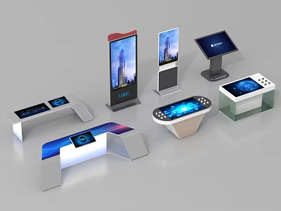 Modern Public Facilities Featuring Interactive Information Kiosks And Digital Touch Screens 3d model