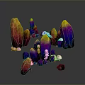 Vibrant Colorful Crystal Structures With Gradient Hues And Small Stones On Reflective Surface