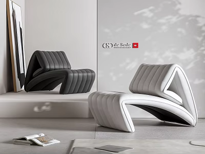 Modern Stylish Leather Leisure Chair With Curved Striped Design For Home Interior 3d model