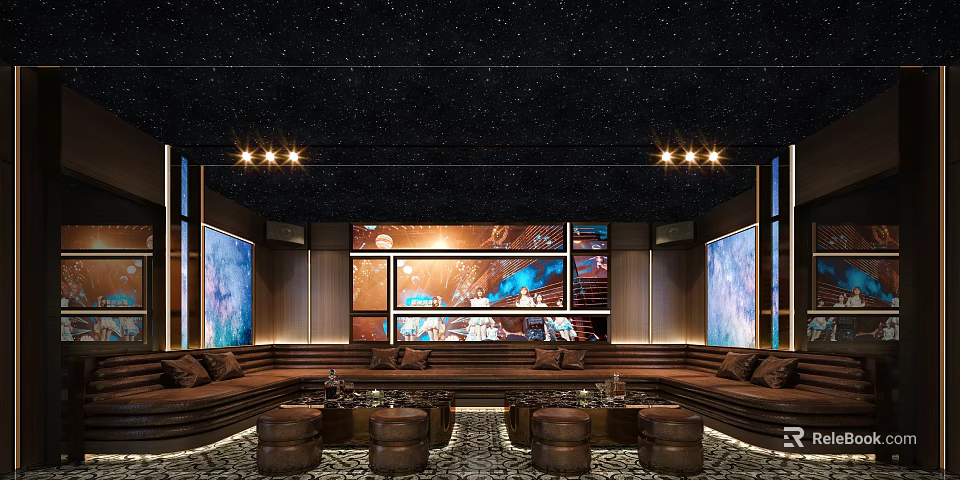 Luxury KTV Private Room With Starry Ceiling Plush Sofas And Screens 3d model 